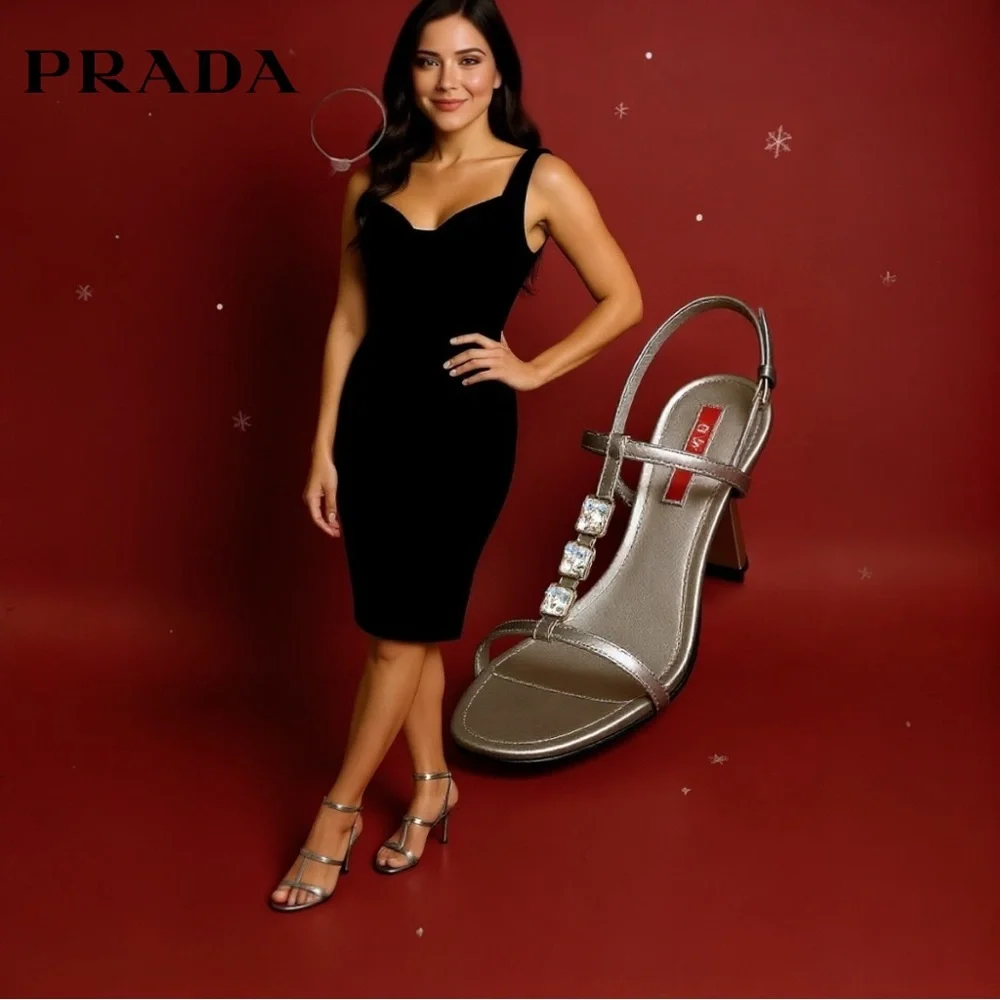 Prada Metallic Silver Strappy Heels - Picture 2 of 8